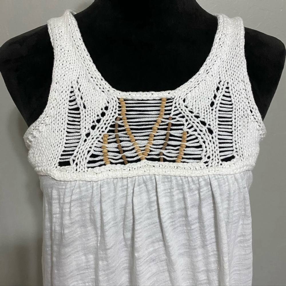 Velvet sleeveless boho tank top beads white size Medium - Picture 2 of 7